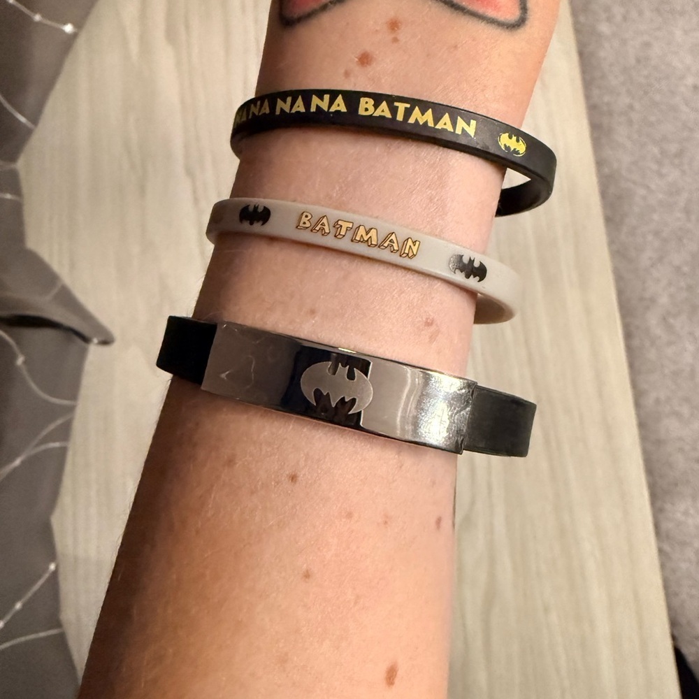 Batman Black, White, and Silver Bracelets